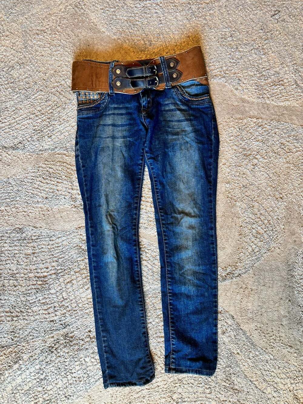 D&G Dolce & Gabbana Vintage Y2K Built-in Belted Skinny Denim Jeans